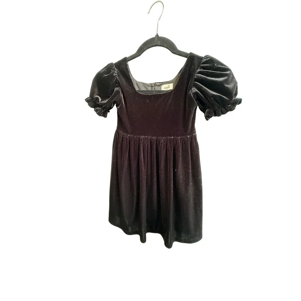 Tullabee Girls Black Velvet Puff Sleeve Dress Holiday Formal 5T‎ Garden Party